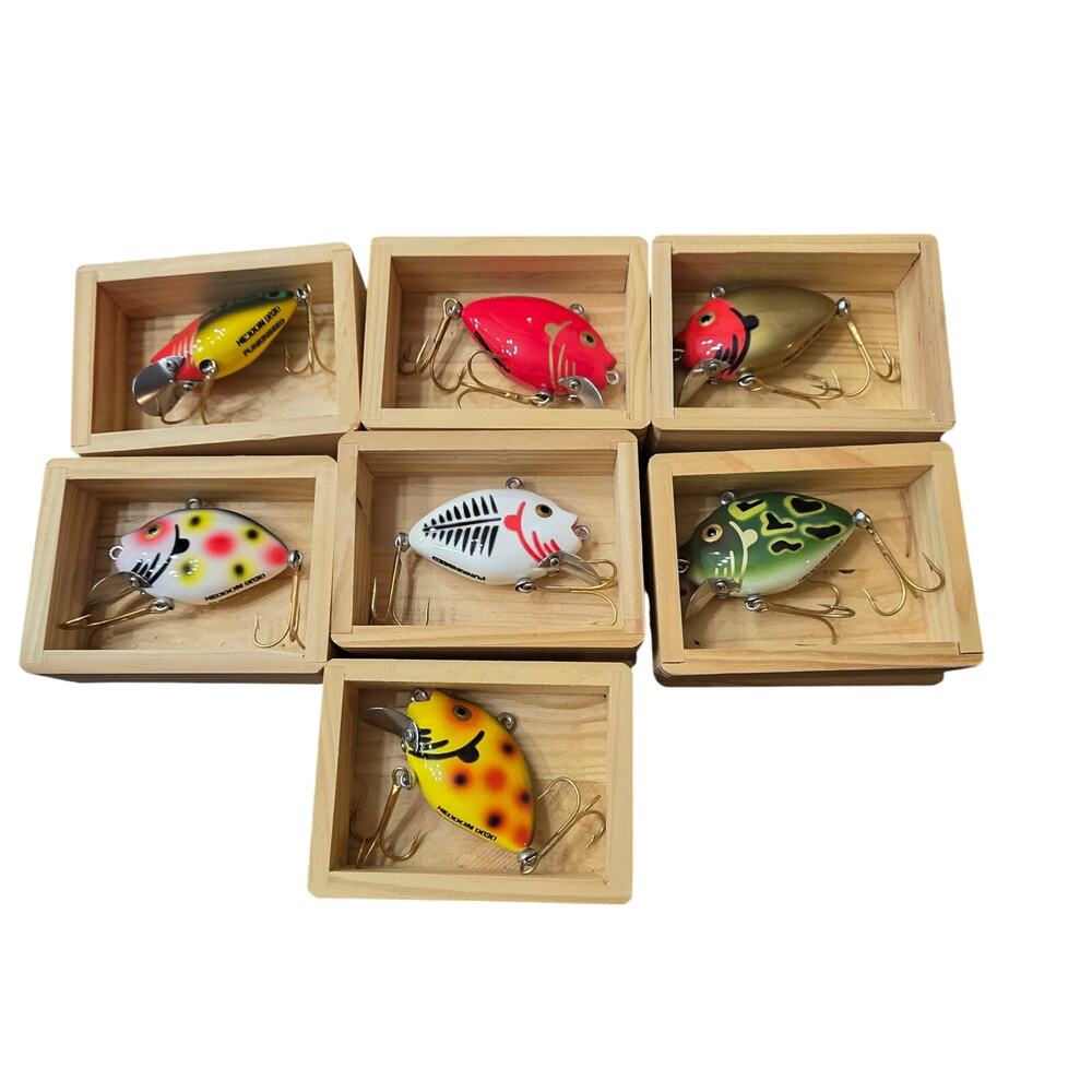 Rare Heddon Collector's Edition Lure Ornaments – Set of 7 in wooden boxes
